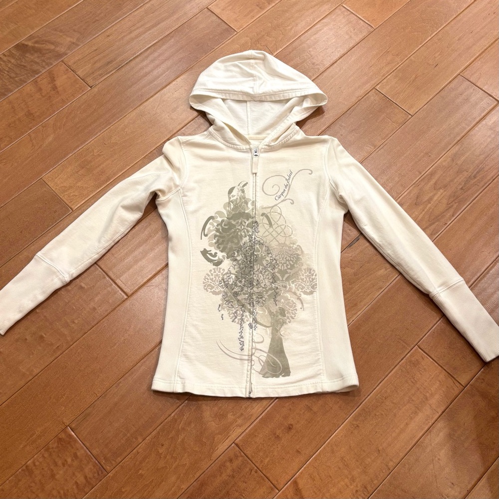 Cirque du Soleil Women’s Cream Graphic Zip-Up Hoodie Floral Embroidery Sz. Small